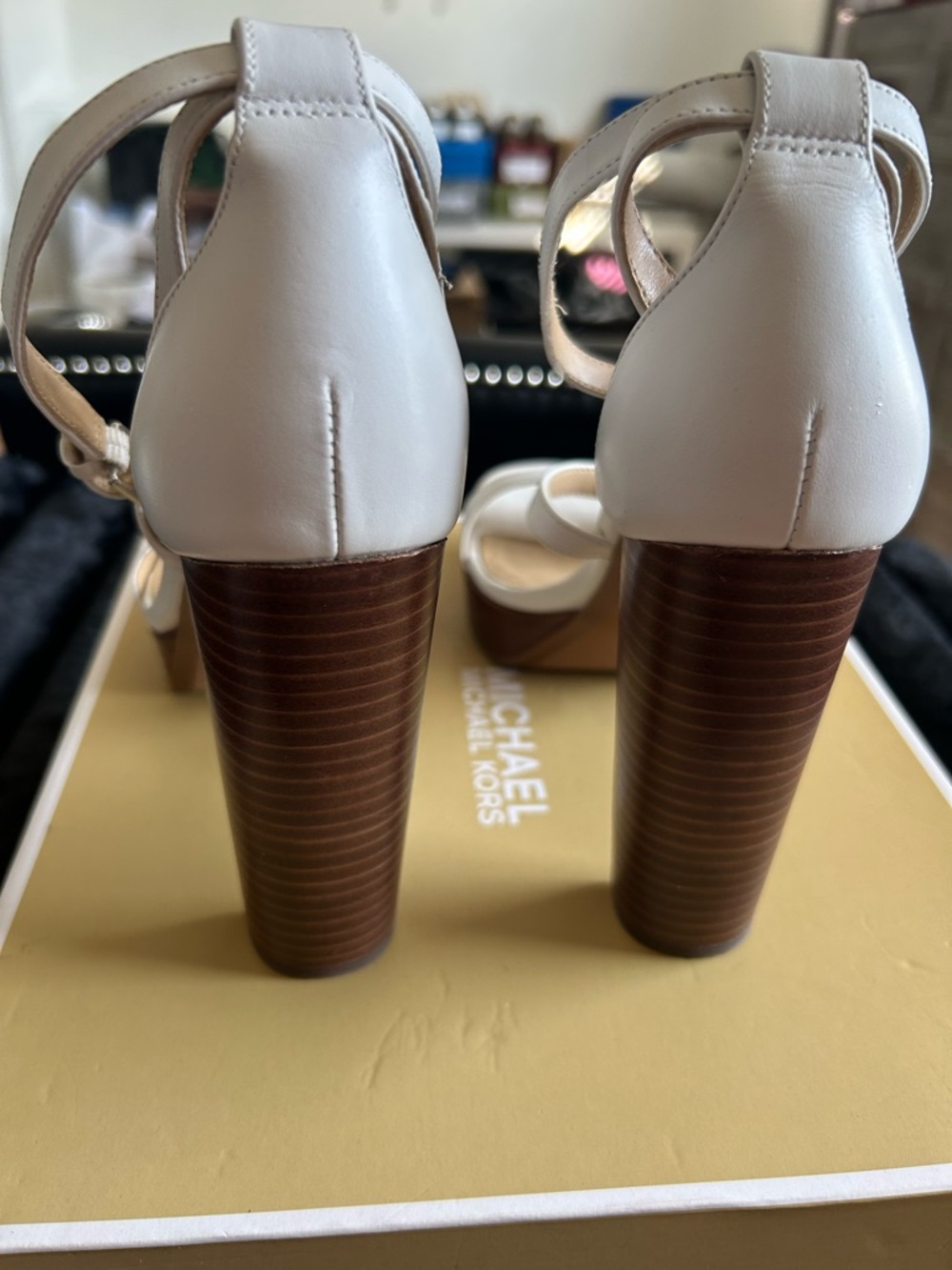 Michael Kors White Strappy Block Heel Sandals - Picture 3 of 8